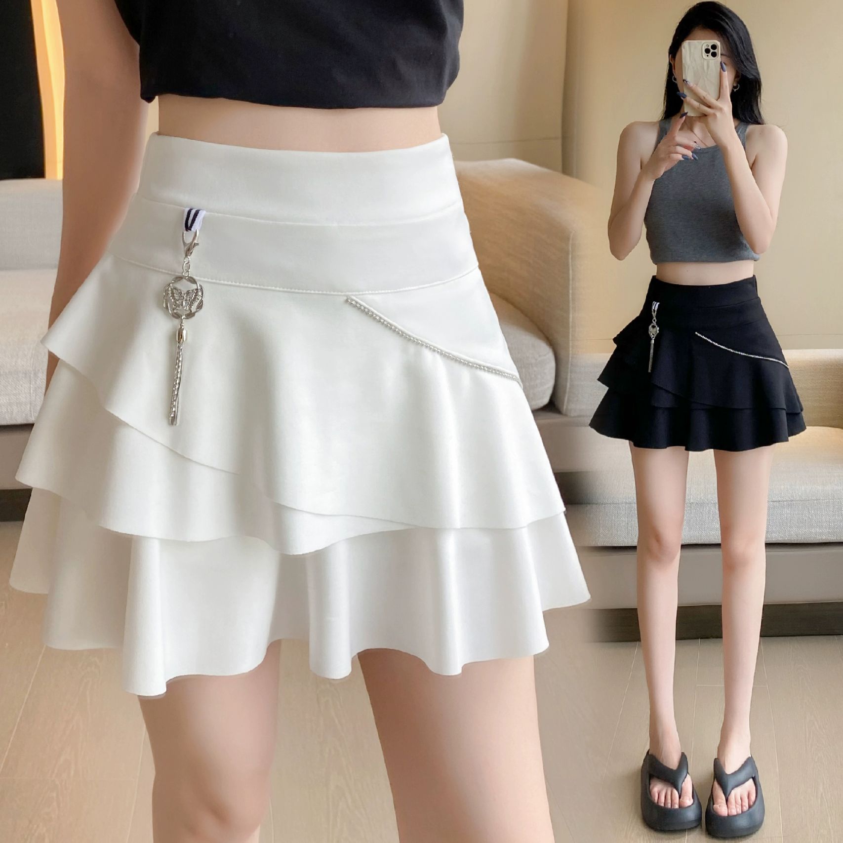 라인댄스복 라틴댄스복 차밍댄스 레이스언발스커트 하의 화이트 S - 상세 이미지 2