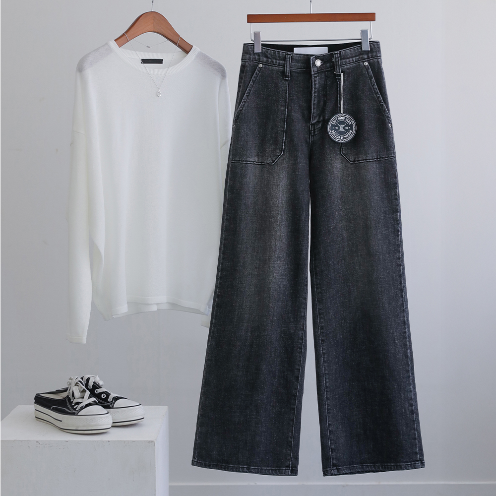 루퍼 프리미엄 링사 아웃포켓 일자 와이드 히든밴딩 데님 팬츠 - 상세 이미지 5