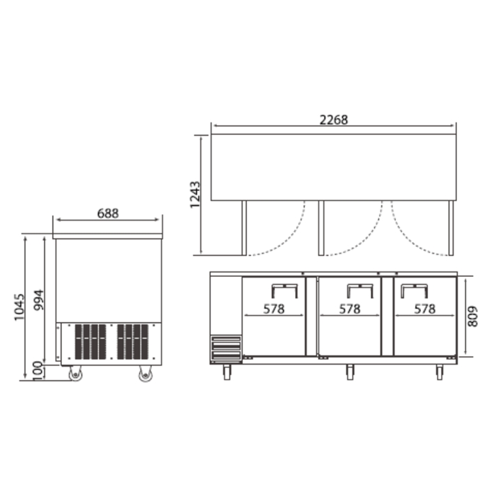 부성 BACK BAR COOLER 917L 3구 업소용 맥주냉장테이블 - 상세 이미지 4