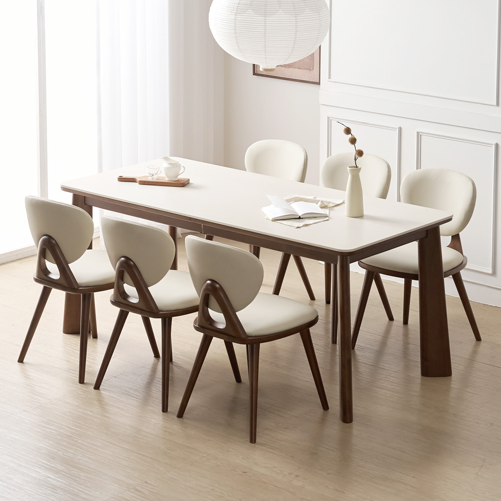 브로나 포세린 세라믹식탁 세트 원목 6인용 포쉐린 테이블 식탁+의자6, 1800mm, 월넛