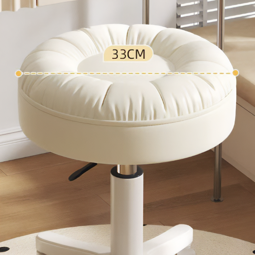 원형 의자 바퀴달린 이동식 미용 보조 화장대 미니 스툴 크림화이트