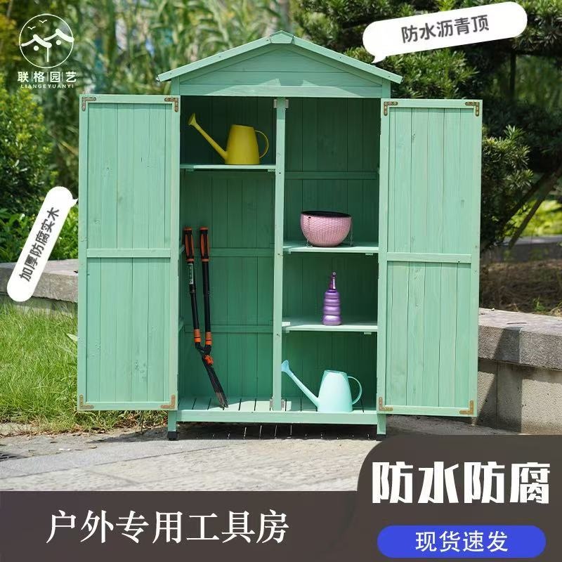 야외 원목 방수 정원 수납 캐비닛 다용도 정리 보관장 밝은잔디 중형 80x55x147cm 6가지 색상 선택 - 상세 이미지 3
