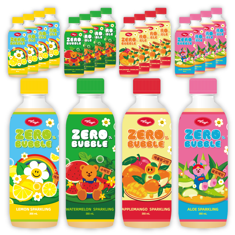 [위글위글 X 블링부스터] 스파클링 제로버블 4가지맛 혼합, 355ml, 20개(4종X5병) - 상품 이미지
