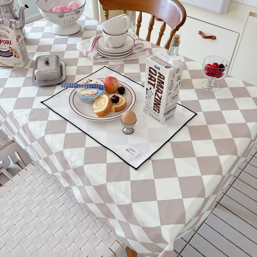 코코 체커보드 식탁보 방수 테이블보 원형 사각 체크 2인 4인 파티 집들이 블루 95X110