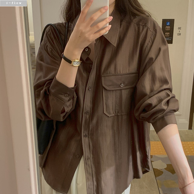 아드쉐 카라넥 포켓 시스루 셔츠 4col 가을 봄 버튼 텐셀 출근룩 제이플로우 이미지 7