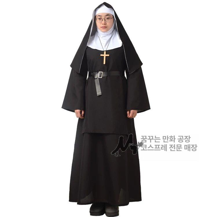 수녀복 사제복 코스튬 가운 목사 천주교 성가대 블랙 S - 상세 이미지 3