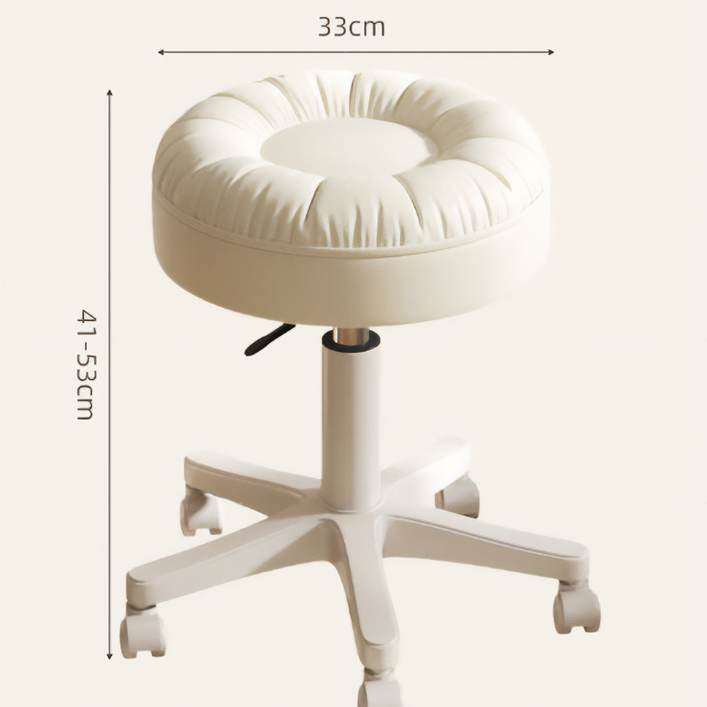 원형 의자 바퀴달린 이동식 미용 보조 화장대 미니 스툴 크림화이트