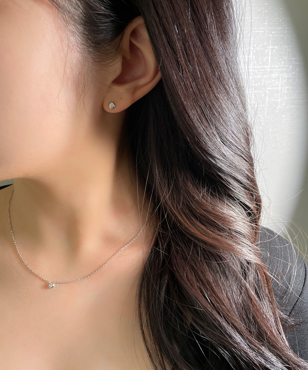 천연 다이아 2.8mm 미니 베젤 라운드 스터드 침 귀걸이 이어링 - 상세 이미지 2