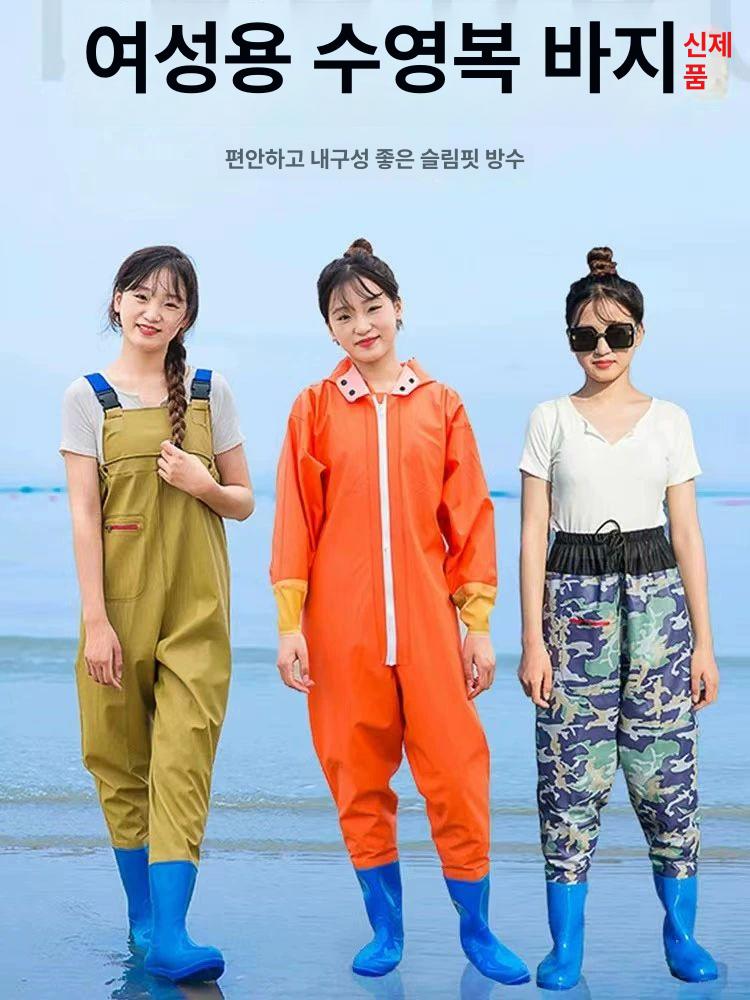 가슴장화 갯벌 체험옷 바지장화 멜빵 카키 오렌지레드멜빵바지대주머니 36 신발 사이즈 - 상세 이미지 4