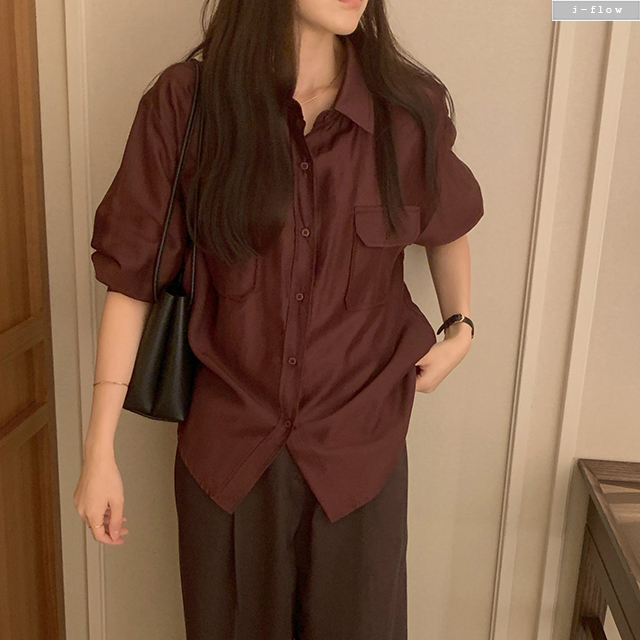 아드쉐 카라넥 포켓 시스루 셔츠 4col 가을 봄 버튼 텐셀 출근룩 제이플로우 - 상세 이미지 4
