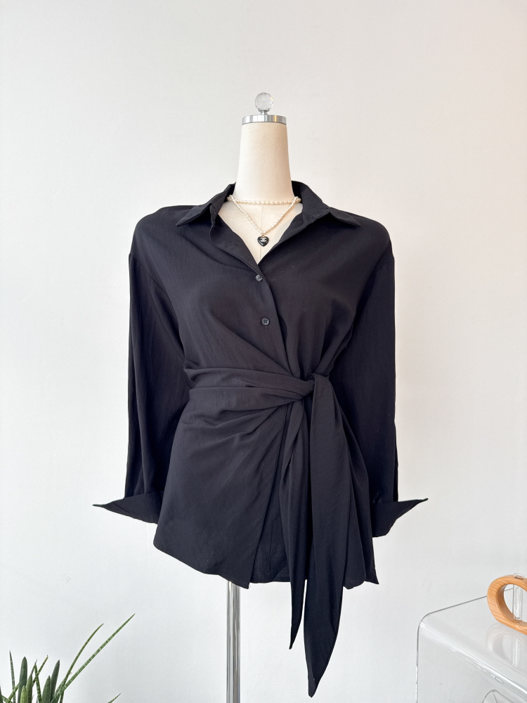 언발 허리끈 리본 가을 랩 블라우스