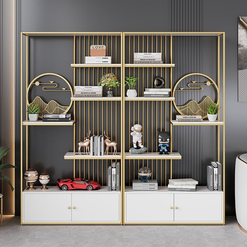 럭셔리 골드 철제 인테리어 거실 진열 수납 장식 책장 골드 흰색 캐비닛 140x30x190cm 이미지 6