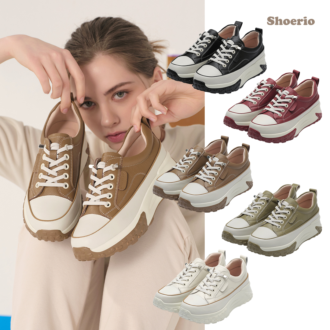 슈리오 키높이운동화 클래식 소가죽 여성 통굽 스니커즈