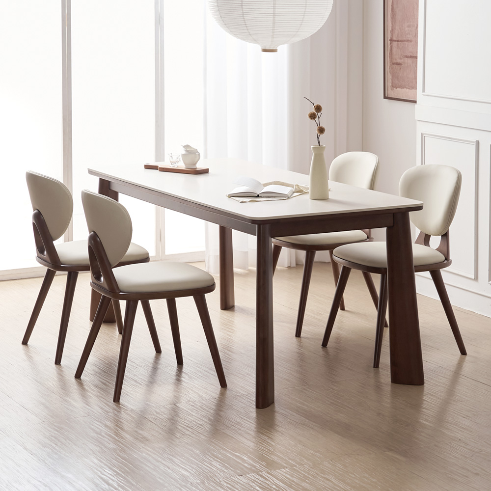 브로나 포세린 세라믹식탁 세트 원목 6인용 포쉐린 테이블 식탁+의자4, 1800mm, 월넛