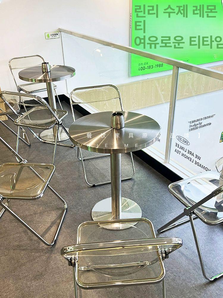 스텐 원형 테이블 디저트 깡통 스테인레스 업소용 협탁 60cm 스틸 두꺼운 사각 스틸 복합 공식 표준 사양 - 상세 이미지 4
