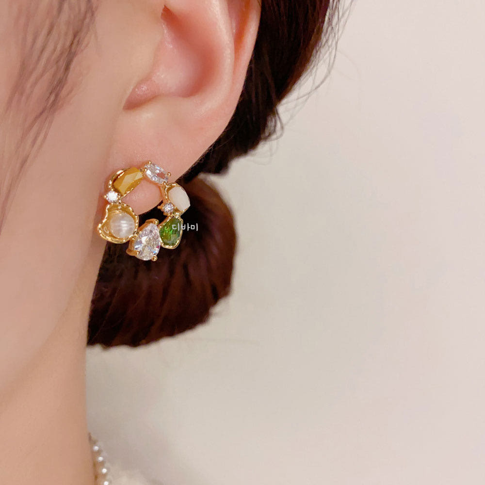 S925 큐빅 스톤 진주 유니크 이어링 14K 알러지없는귀걸이 - 상세 이미지 4