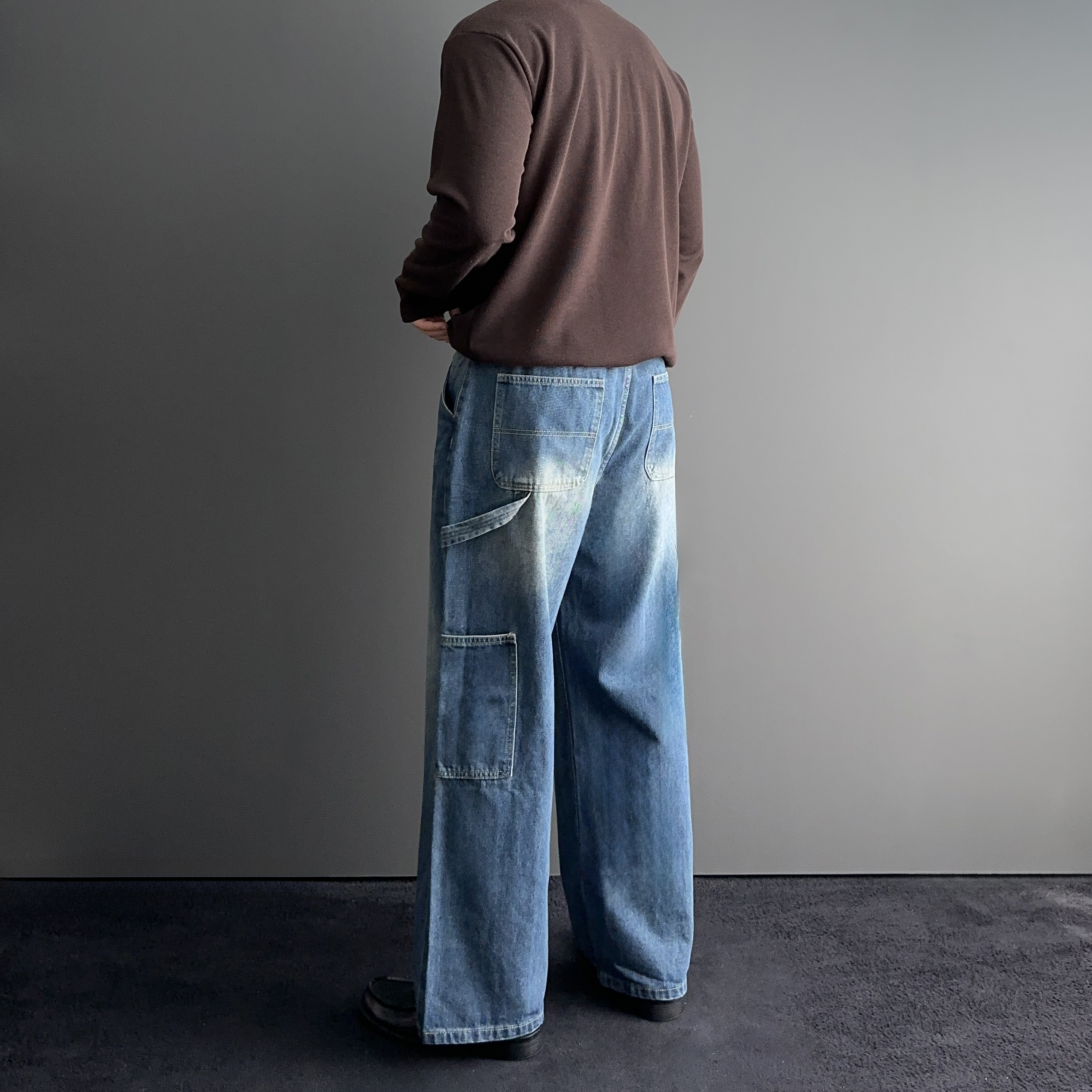 1+1 카펜터데님 통청바지 블랙진 세미와이드데님 - 상세 이미지 2
