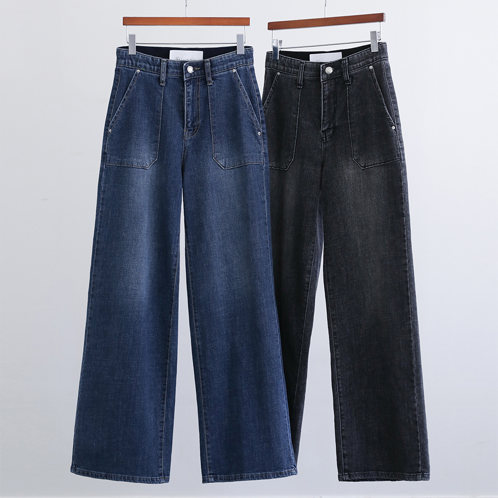 루퍼 프리미엄 링사 아웃포켓 일자 와이드 히든밴딩 데님 팬츠 - 상품 이미지