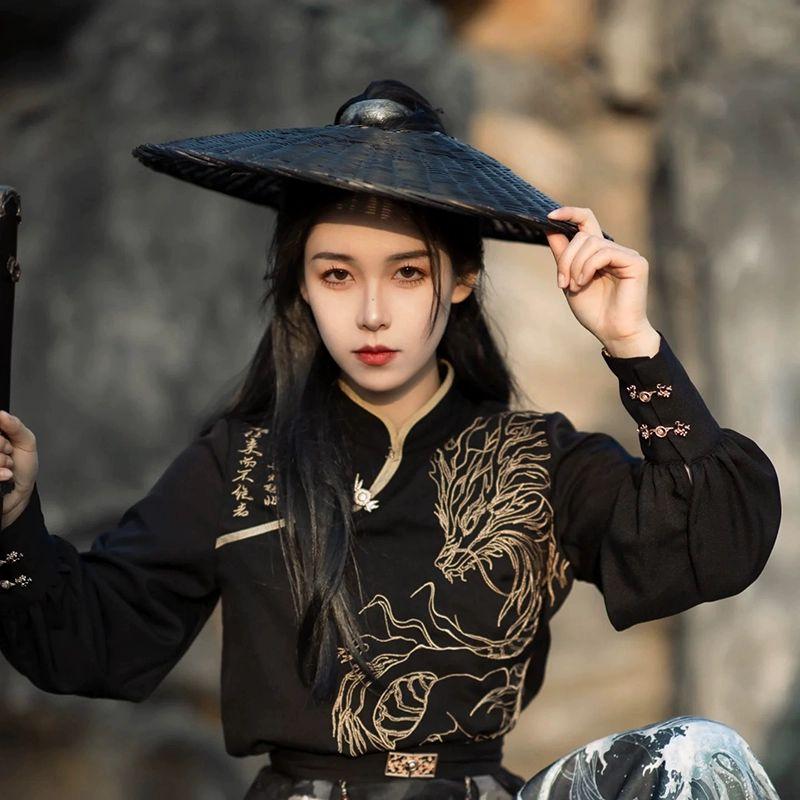 밀집 모자 옛 고대 코스프레 무협 연극 공연 블랙직경 46 - 상세 이미지 3