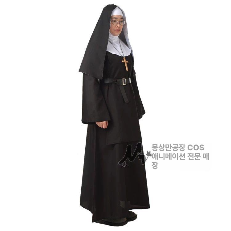 수녀복 사제복 코스튬 가운 목사 천주교 성가대 블랙 S - 상세 이미지 4