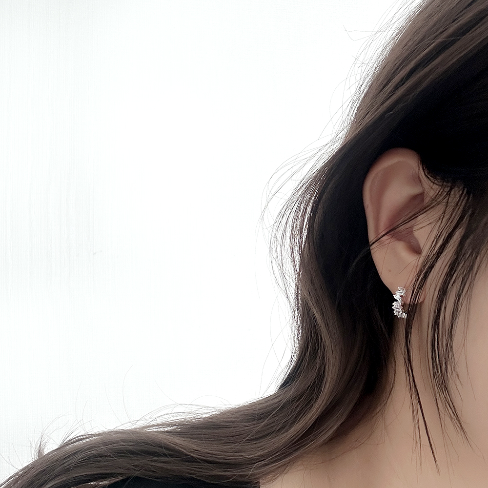 silver925 지그재그 큐빅 원터치 링 귀걸이 실버925 이미지 8
