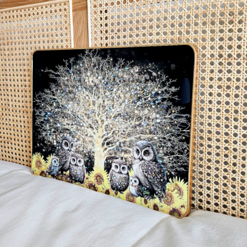 돈들어오는그림 식당개업 집들이 선물 돈나무 부엉이 해바라기 액자 400X300mm, 블랙골드 - 상세 이미지 4
