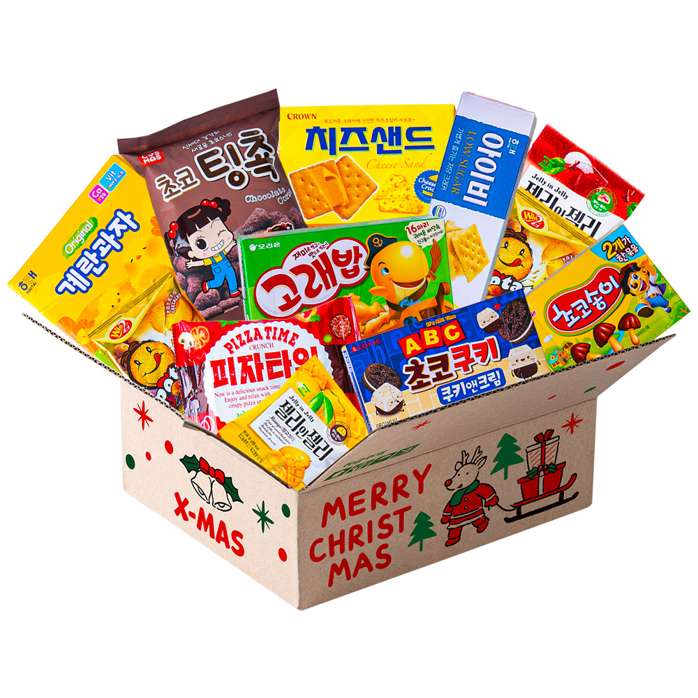 해피 루돌프 크리스마스 카톤과자 선물박스 1호 탕비실 사무실 대용량과자 간식꾸러미 선물박스 - 메인 이미지