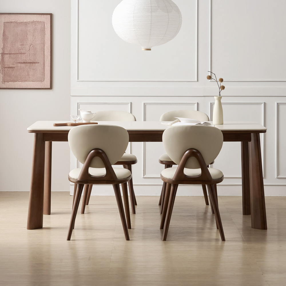 브로나 포세린 세라믹식탁 세트 원목 6인용 포쉐린 테이블 식탁+의자4, 1800mm, 월넛