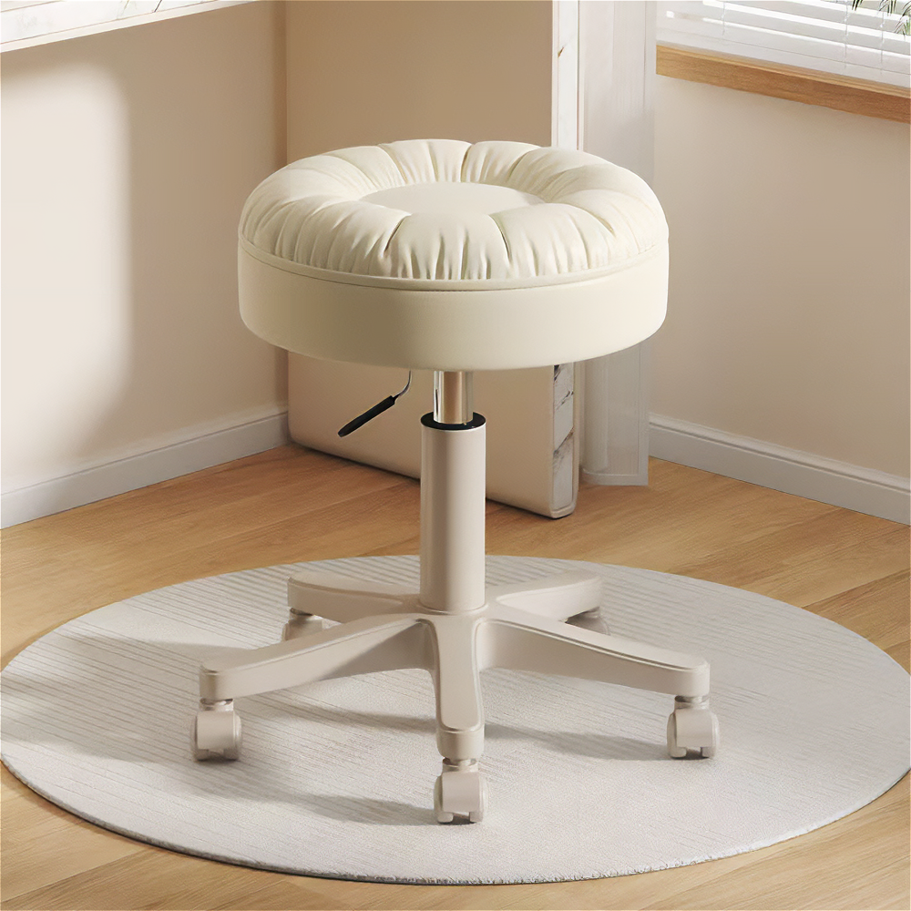 원형 의자 바퀴달린 이동식 미용 보조 화장대 미니 스툴 크림화이트