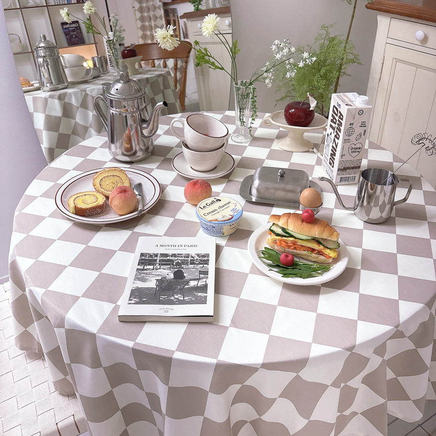 코코 체커보드 식탁보 방수 테이블보 원형 사각 체크 2인 4인 파티 집들이 블루 95X110
