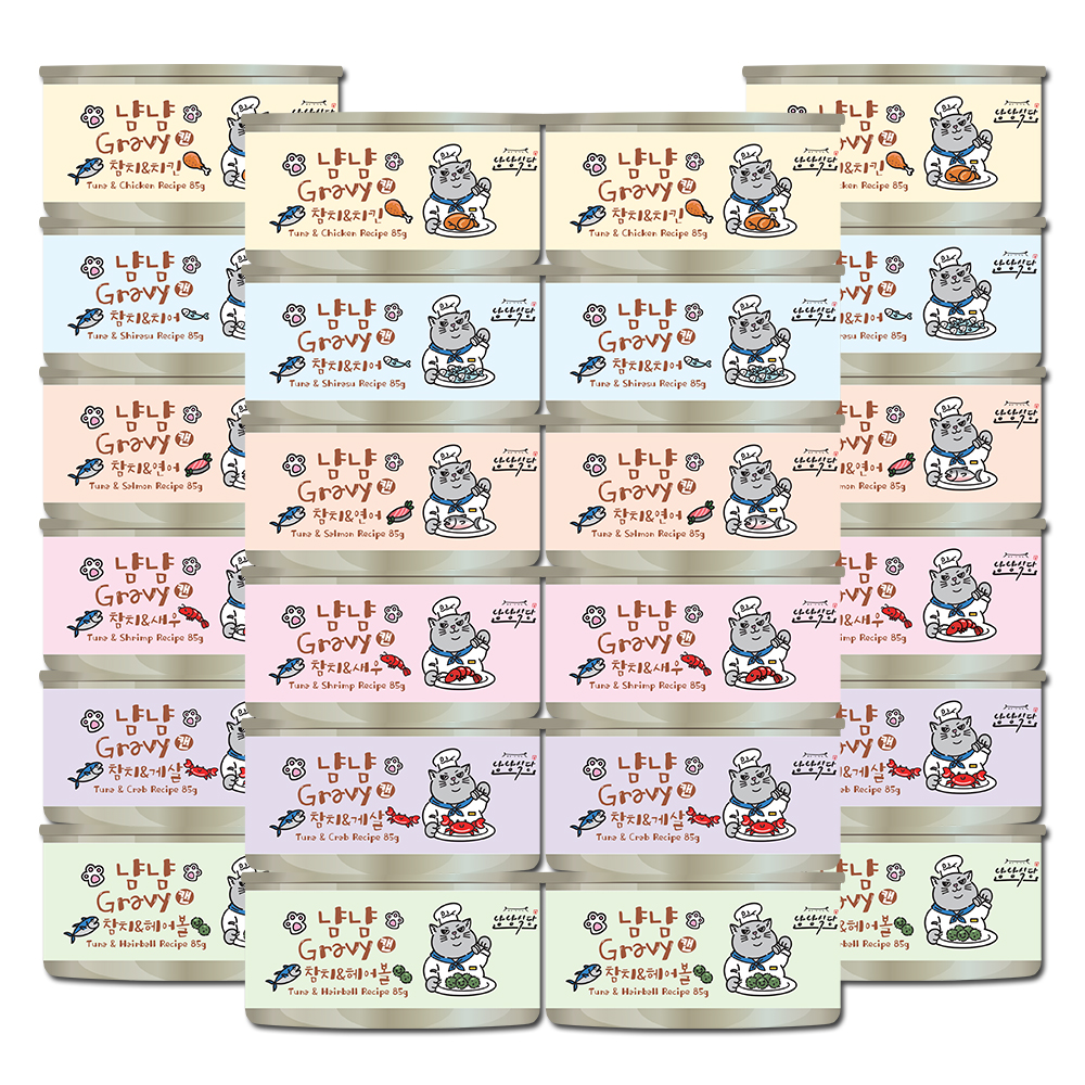 냥냥식당 냠냠 그레이비 고양이캔 콤보(6종 4개씩), 85g, 24개 제품 이미지