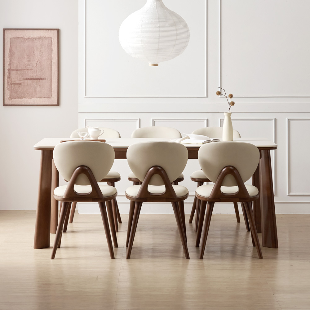 브로나 포세린 세라믹식탁 세트 원목 6인용 포쉐린 테이블 식탁+의자6, 1800mm, 월넛