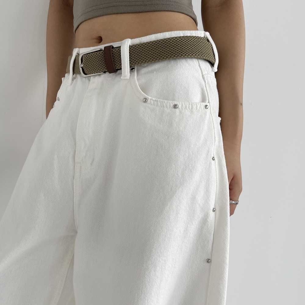화이트팬츠 스터드 벌룬핏 와이드 여성 하이웨스트 흰색바지 통넓은 면바지 스터드업 벌룬팬츠 - 상세 이미지 3
