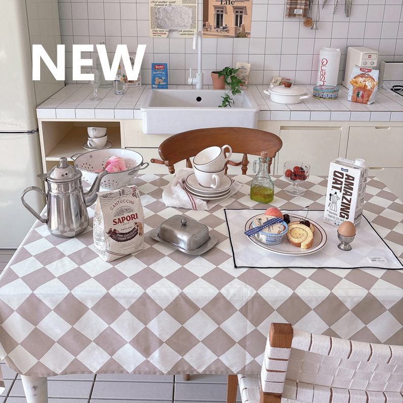 코코 체커보드 식탁보 방수 테이블보 원형 사각 체크 2인 4인 파티 집들이 블루 95X110