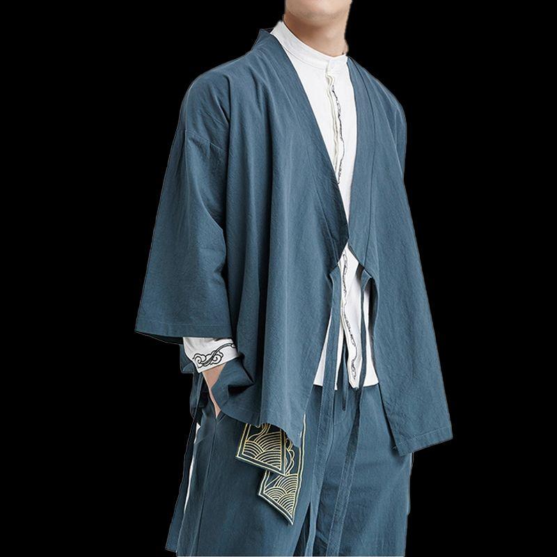남성 개량한복 절복 봄가을 누빔 삼베옷 린넨 한복 그레이블루 M - 상세 이미지 5