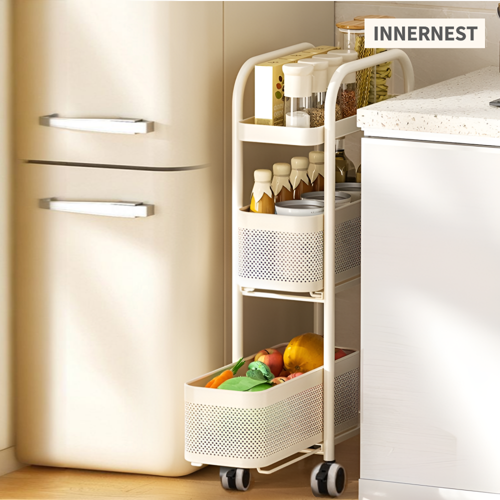 세탁기 세탁실수납장 틈새트롤리 3단 옆 바퀴달린 세탁실틈새선반 서랍형 이동 트레이 보관함