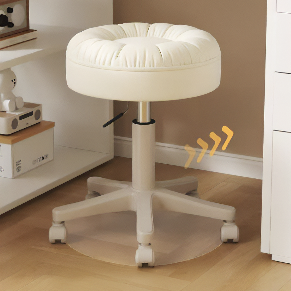 원형 의자 바퀴달린 이동식 미용 보조 화장대 미니 스툴 크림화이트