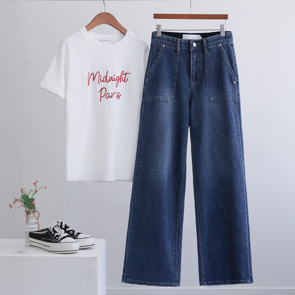 루퍼 프리미엄 링사 아웃포켓 일자 와이드 히든밴딩 데님 팬츠 - 상세 이미지 4