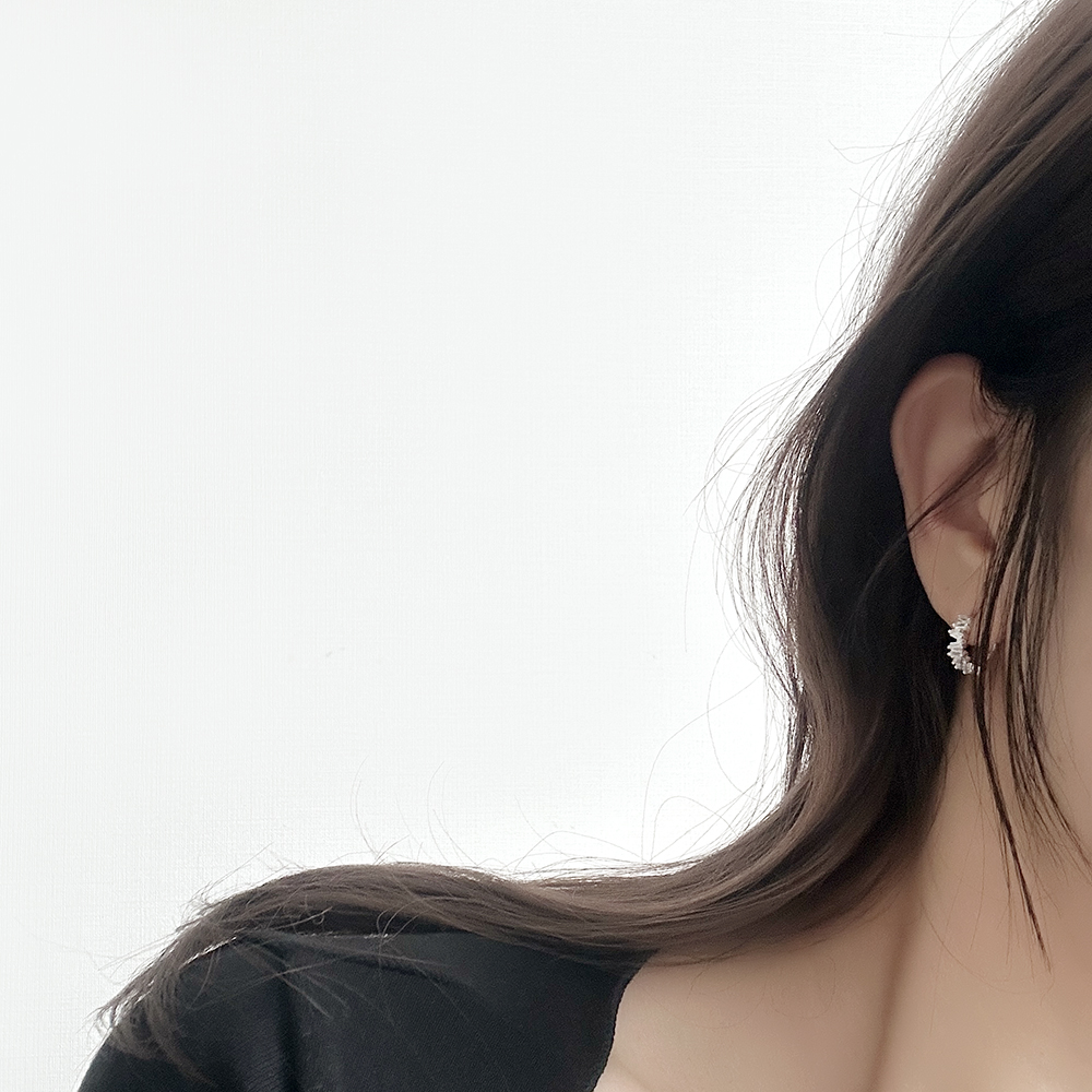 silver925 지그재그 큐빅 원터치 링 귀걸이 실버925 - 상세 이미지 4