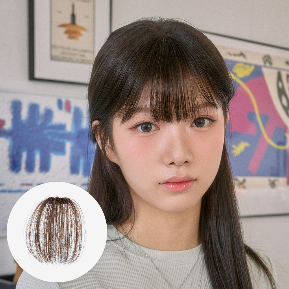 수시뱅 시스루뱅 테일 소프트 풀뱅 100% 인모 앞머리 가발 헤어피스 부분 붙임머리