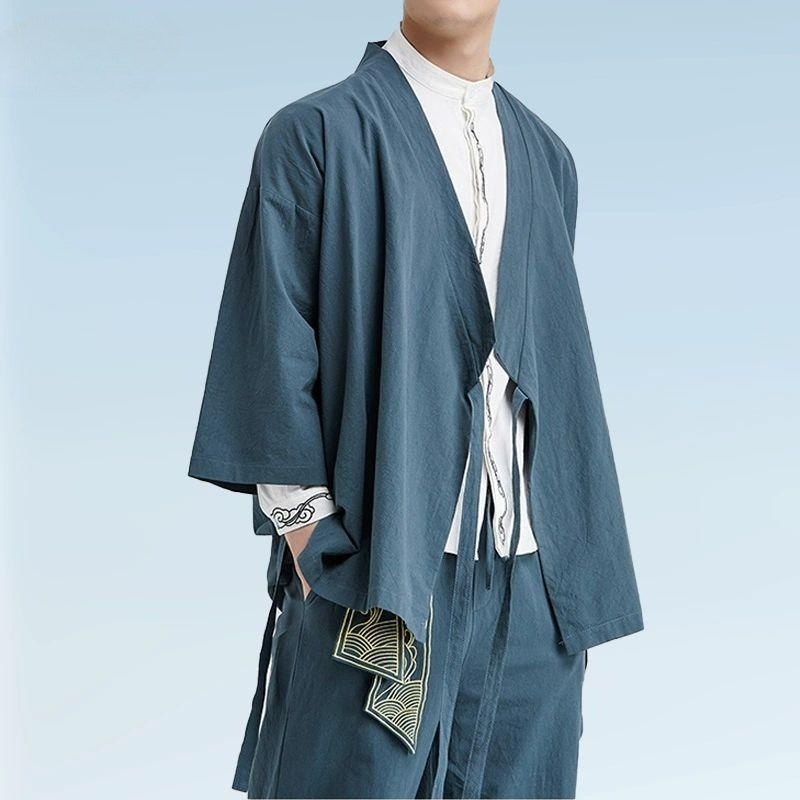남성 개량한복 절복 봄가을 누빔 삼베옷 린넨 한복 그레이블루 M - 상품 이미지