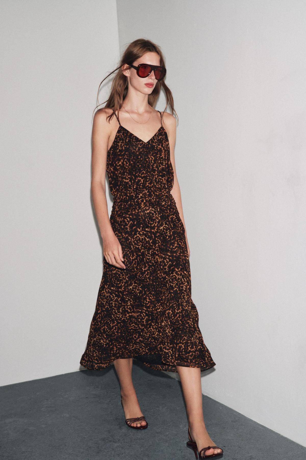 자라 애니멀프린트 브이넥 미디 원피스 8790/139 LEOPARD - 상세 이미지 4