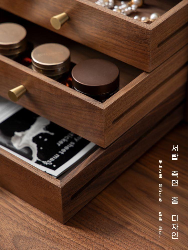 원목 미니 서랍 테이블 우드 화장대 선반 월넛 사무실 협탁 수납장 - 상세 이미지 3