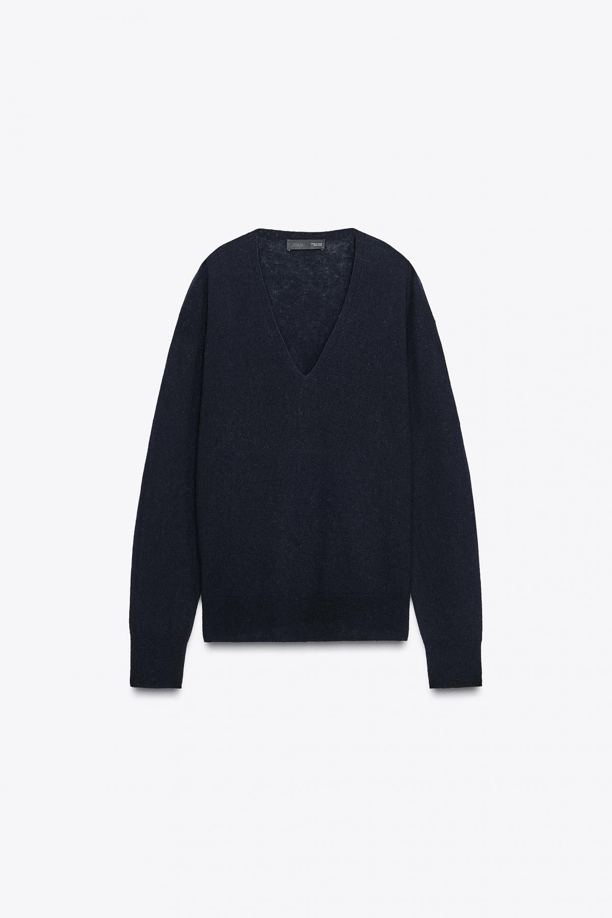 자라 프리미엄 100 울 브이넥 니트 스웨터 9598/106 NAVY BLUE - 상품 이미지