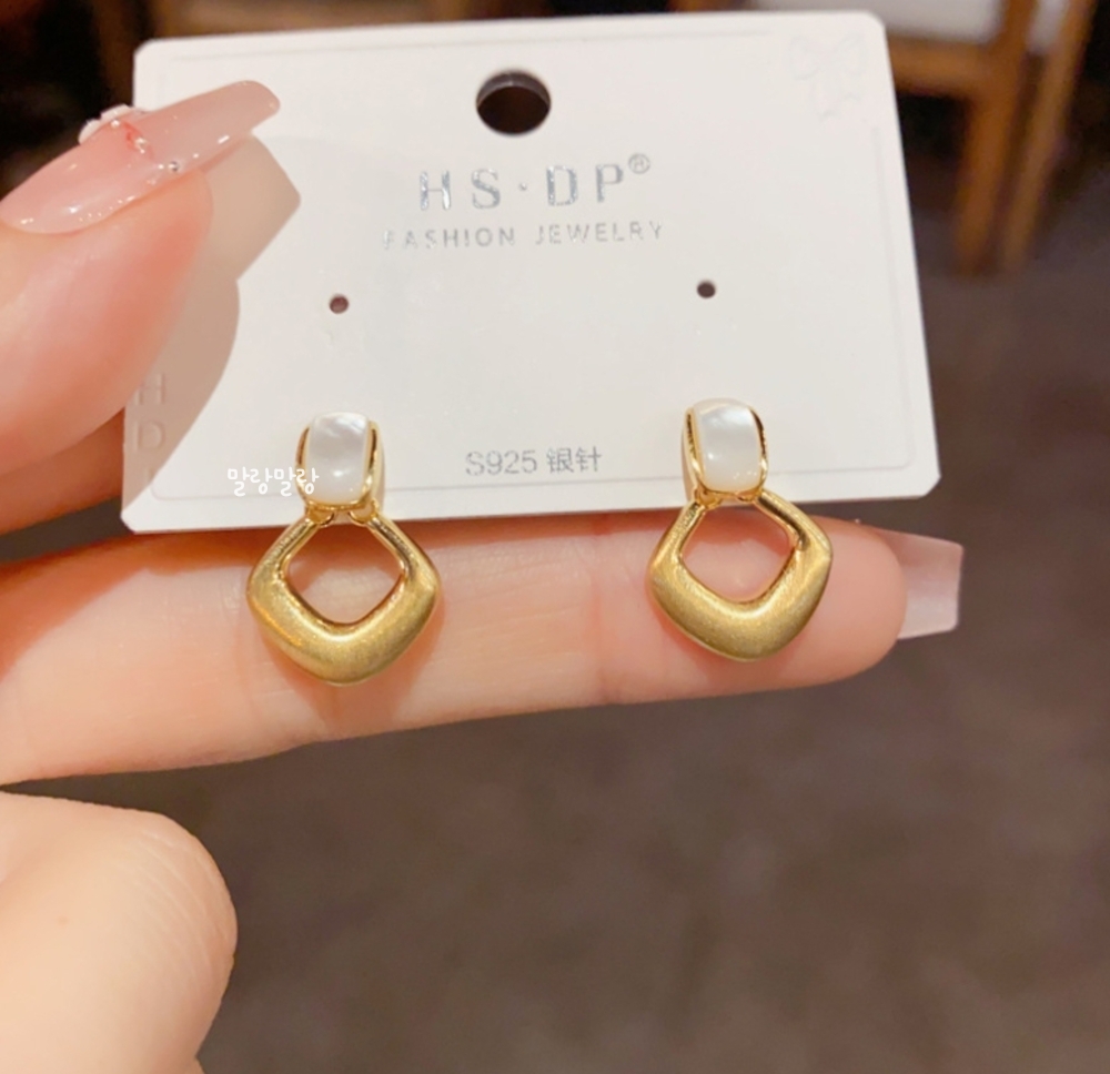 S925 원석포인트 사각링 스터드귀걸이 14K 스퀘어 이어링 이미지 7