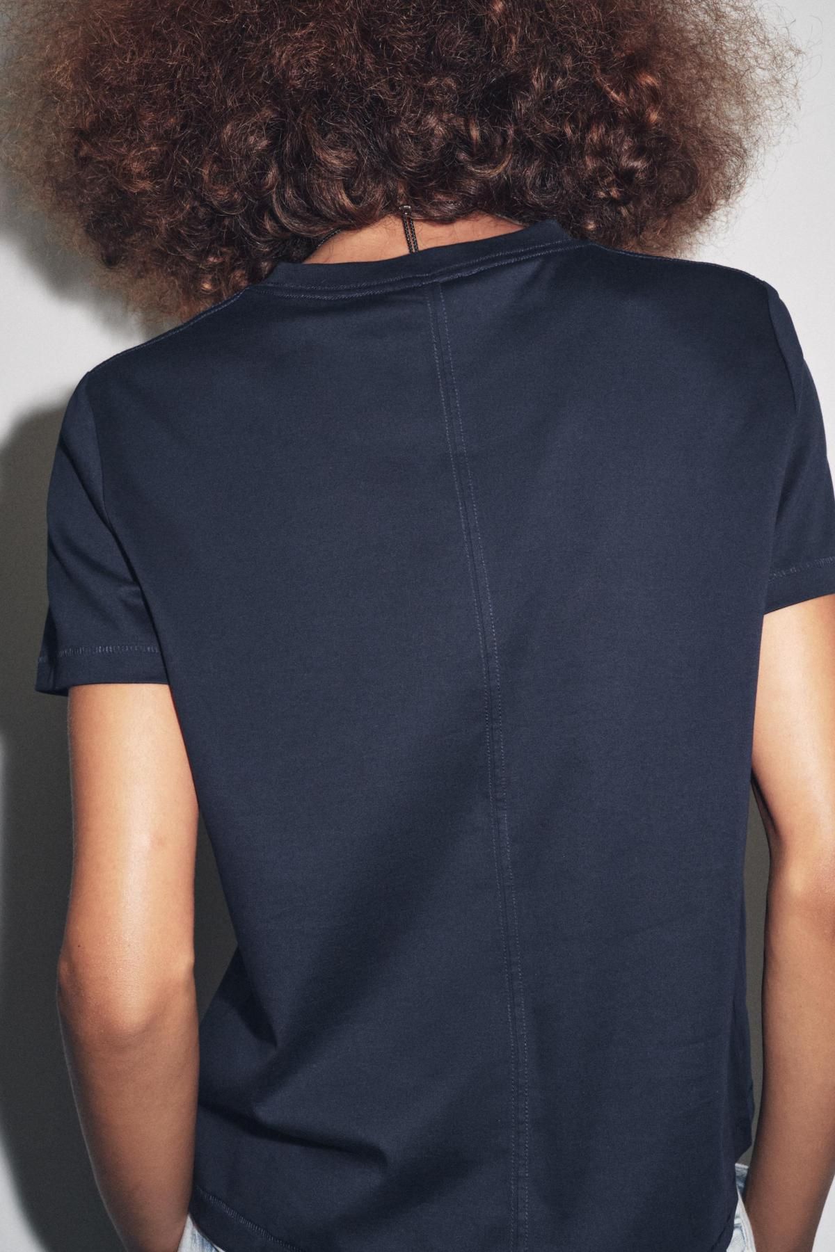 자라 네이비 머서라이즈 코튼 반팔 티셔츠 3641/701 NAVY BLUE - 상세 이미지 4