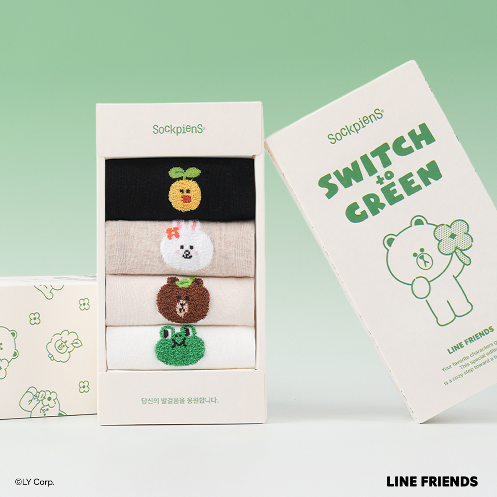 라인 프렌즈 그린 쇼핑 에디션 양말 선물세트