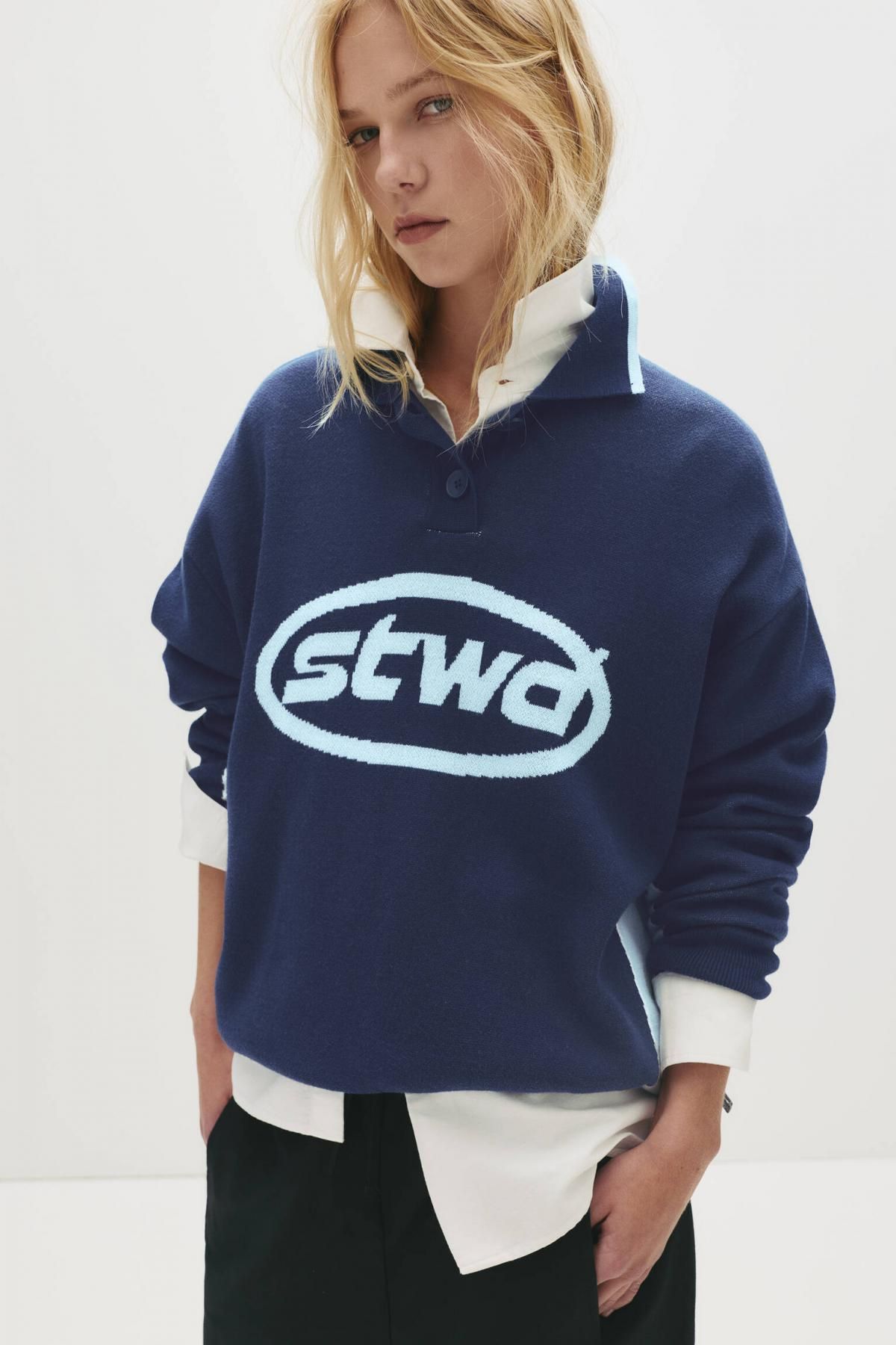 풀앤베어 배색 폴로 칼라 로고 니트 스웨터 7550/359 NAVY - 상세 이미지 2