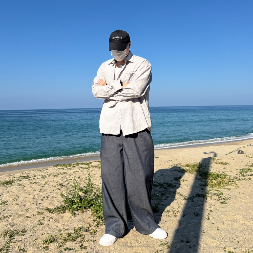 밴딩 블랙진 남자생지데님 작업복 통청바지 가을 와이드청바지 - 상세 이미지 3