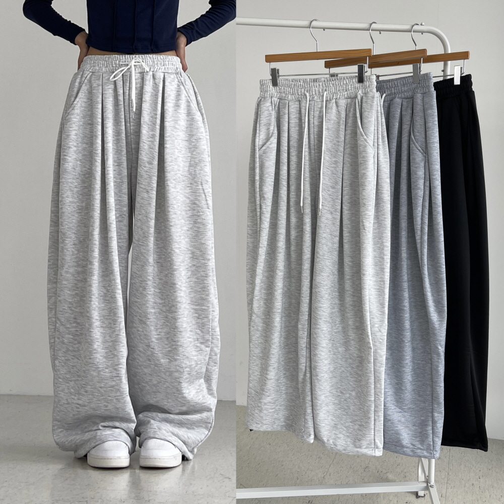 핀턱와이드팬츠 여성 밴딩 스트링 조거 봄 가을 벌룬핏 통바지 핀턱플로우밴딩팬츠